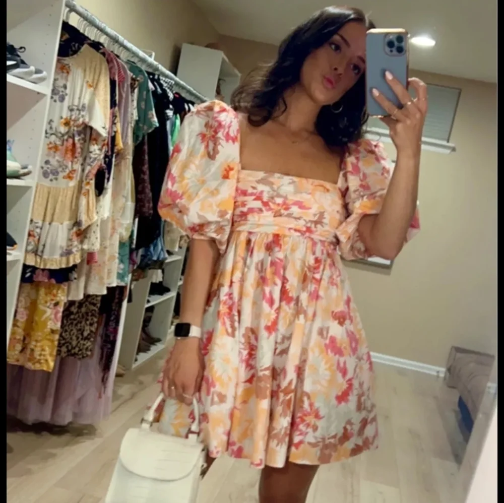 Abercrombie & Fitch Women's Emerson Floral Puff Sleeve Mini Babydoll Dress Sz S - Picture 2 of 15